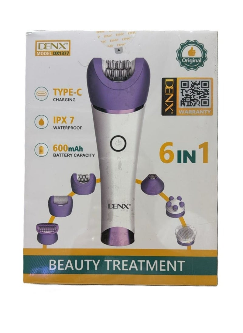 Denx 6-In-1 Cordless Rechargeable Epilator For Women With Dual Speed Led Light Shaver Callus Remover Massage And Facial Cleaning Heads For Legs And Arms - Image 4