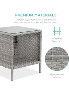 Sweet Furniture 3-Piece Outdoor Wicker Bistro Set – Space-Saving Patio Furniture with Side Table for Garden, Balcony, or Porch – Gray/Navy  - Image 5
