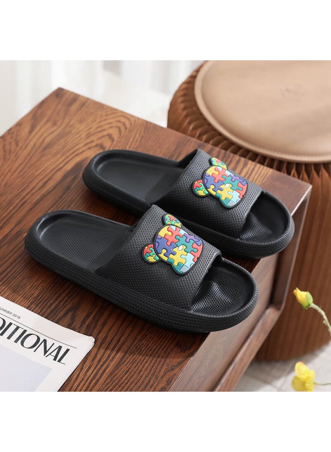 Xggc Squishy Slippers Summer Indoor Home Shower Couple Thick-soled Bathroom Non-slip Sandals Black Size 40-41 - Image 1