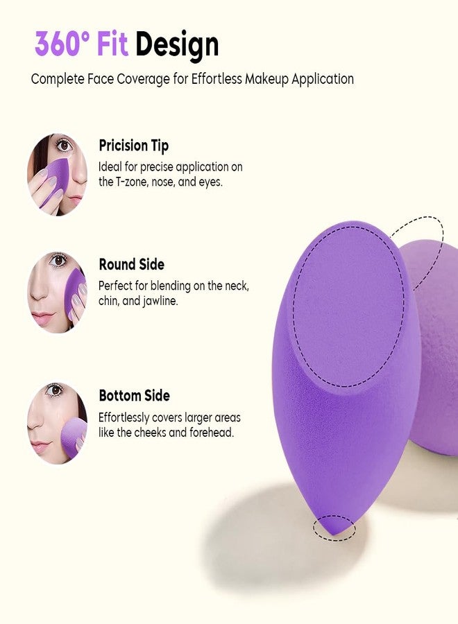 Gleva 4Pcs Makup Blender Sponge Set, Soft Egg Shaped Blending Puff For Flawles Makeup, Blender for Liquid Foundation, Cream, Powder, Wet And Dry Makeup Applicator For Girls, Women (Purple) - Image 3