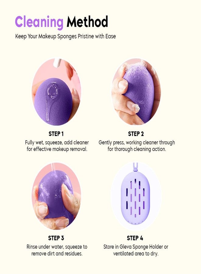 Gleva 4Pcs Makup Blender Sponge Set, Soft Egg Shaped Blending Puff For Flawles Makeup, Blender for Liquid Foundation, Cream, Powder, Wet And Dry Makeup Applicator For Girls, Women (Purple) - Image 5