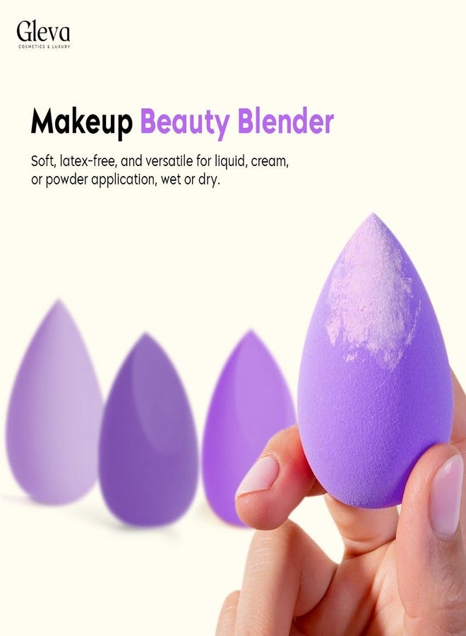 Gleva 4Pcs Makup Blender Sponge Set, Soft Egg Shaped Blending Puff For Flawles Makeup, Blender for Liquid Foundation, Cream, Powder, Wet And Dry Makeup Applicator For Girls, Women (Purple) - Image 2
