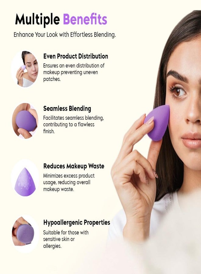 Gleva 4Pcs Makup Blender Sponge Set, Soft Egg Shaped Blending Puff For Flawles Makeup, Blender for Liquid Foundation, Cream, Powder, Wet And Dry Makeup Applicator For Girls, Women (Purple) - Image 4