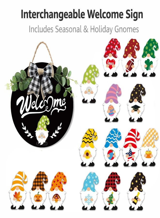 minstely لافتة ترحيبية موسمية قابلة للتبديل من مينستلي على شكل قزم للباب الأمامي - أكاليل خشبية ريفية خارجية - ديكور ترحيبي لشرفة منزل ريفي، أسود، 12 بوصة - هدايا الانتقال إلى منزل جديد - ديكور أقزام - Image 2