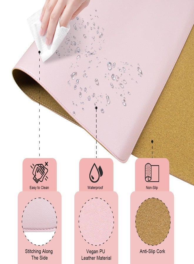 BLESWIN Leather Desk Mat, Large Non-Slip Mouse Pad, Waterproof Desk Protector, Writing Desk Mat, Decorative Office Blotting Mat (Pink, 80 x 40 cm) - Image 2