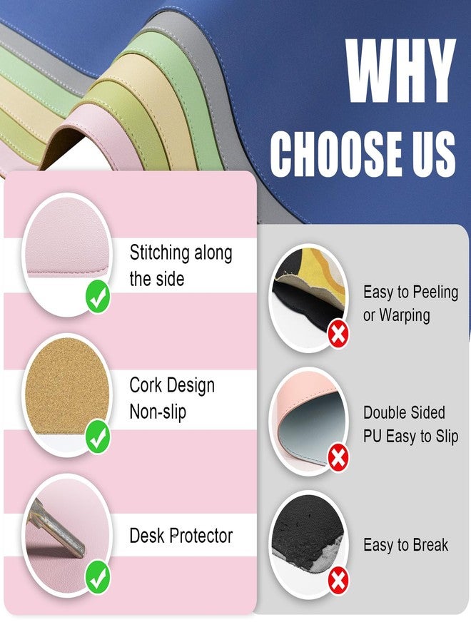 BLESWIN Leather Desk Mat, Large Non-Slip Mouse Pad, Waterproof Desk Protector, Writing Desk Mat, Decorative Office Blotting Mat (Pink, 80 x 40 cm) - Image 5