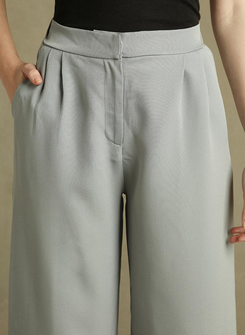 Dennis Lingo Women's Grey 100% Polyester Solid Full Length Pleat Front Relaxed Fit Trouser - Image 5