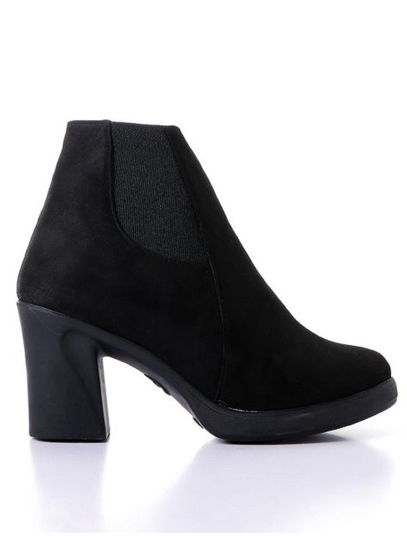 Lifestylish G-49 Ankle boot heel suede Elastic and zip - Black