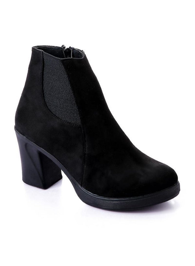 Lifestylish G-49 Ankle boot heel suede Elastic and zip - Black