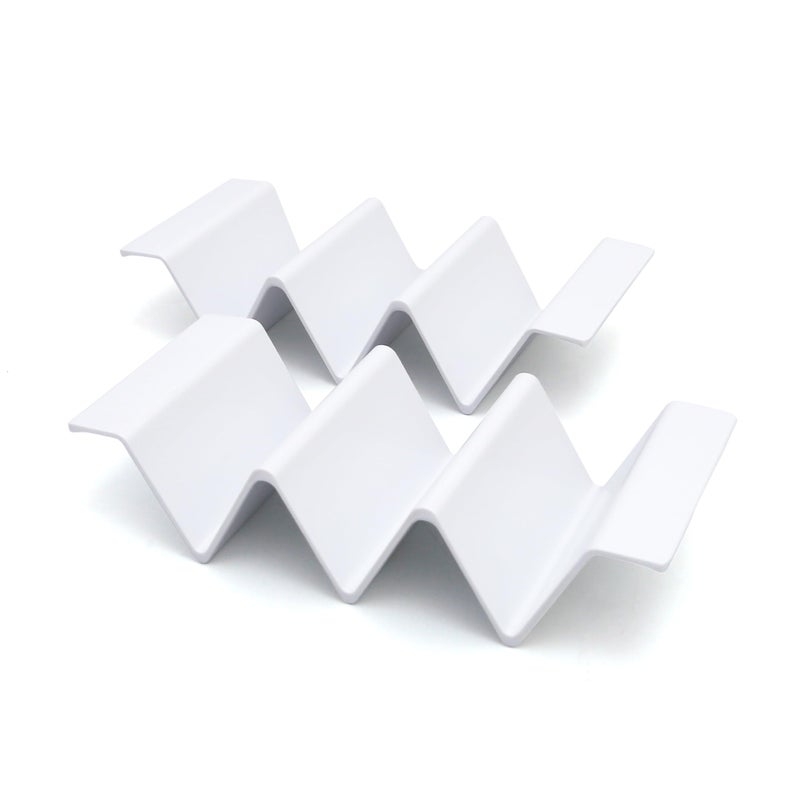 TP Taco Holder Stands Set of 2 Melamine Large Taco Serving Rack Tray with Handle Holds 3 Tacos Dishwasher Safe Ideal for Taco Night Party Home Fiesta White