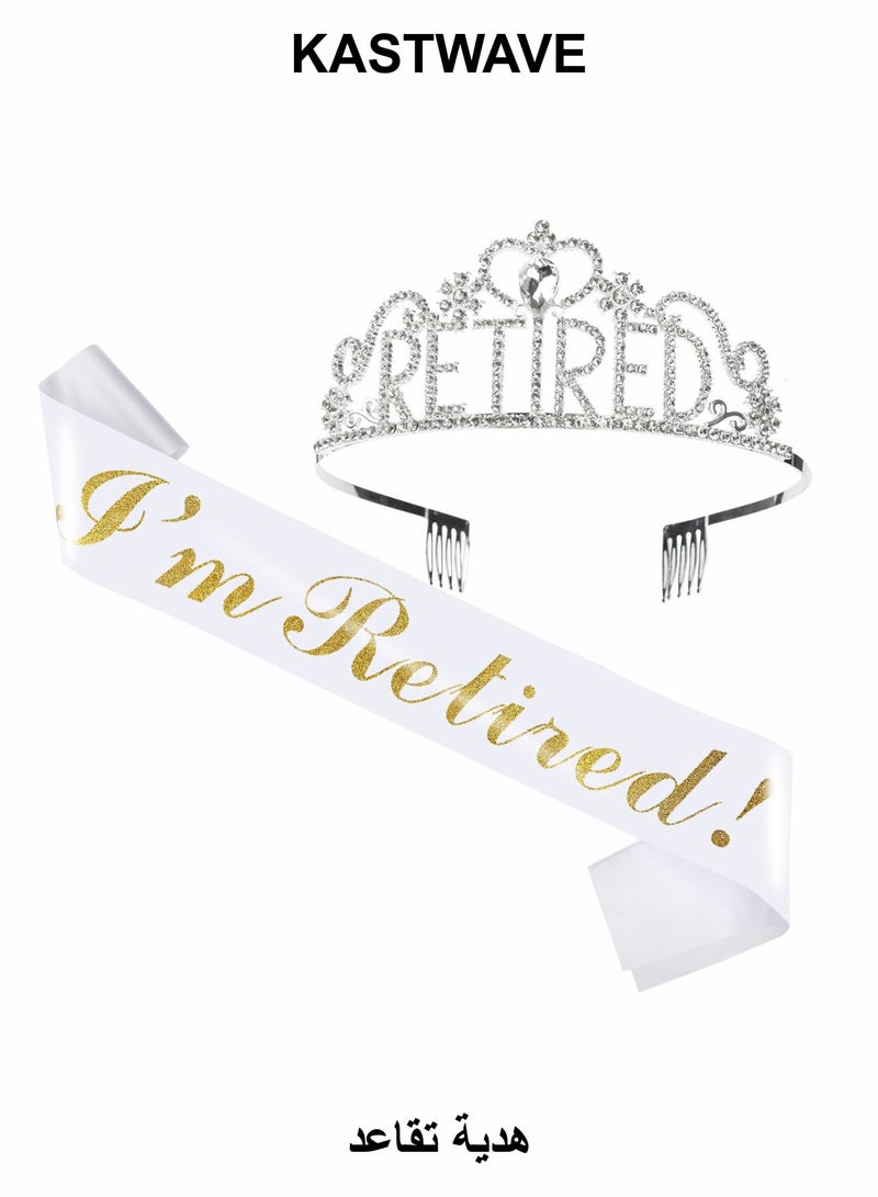 KASTWAVE Retirement Tiara and Sash Set,I'm Retired White Sash Crystal Crown Retirement Gift for Women Retirement Party Decorations,Retirement Party Supplies, Retirement Gifts for Women(2PCS) - Image 1