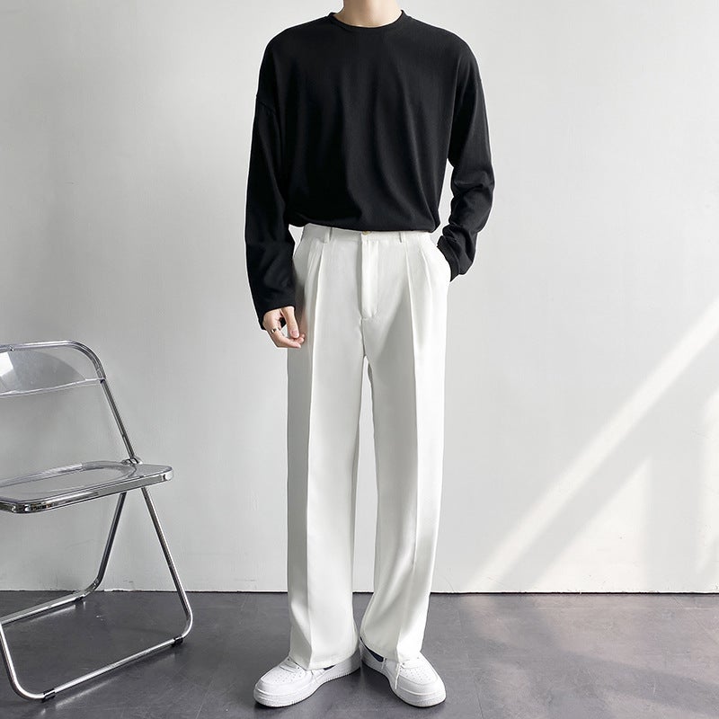 Korean Fashion Loose Straight Suit Pants Black.  - Image 4