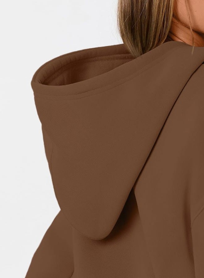 WYNNQUE Hoodies for Women Oversized Sweatshirts Fall Fashion Outfits 2025 Casual Sweaters Tops Fleece Workout Winter Clothes, Brown, L - Image 5