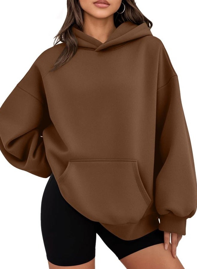WYNNQUE Hoodies for Women Oversized Sweatshirts Fall Fashion Outfits 2025 Casual Sweaters Tops Fleece Workout Winter Clothes, Brown, L - Image 1