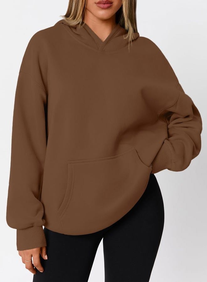 WYNNQUE Hoodies for Women Oversized Sweatshirts Fall Fashion Outfits 2025 Casual Sweaters Tops Fleece Workout Winter Clothes, Brown, L - Image 2