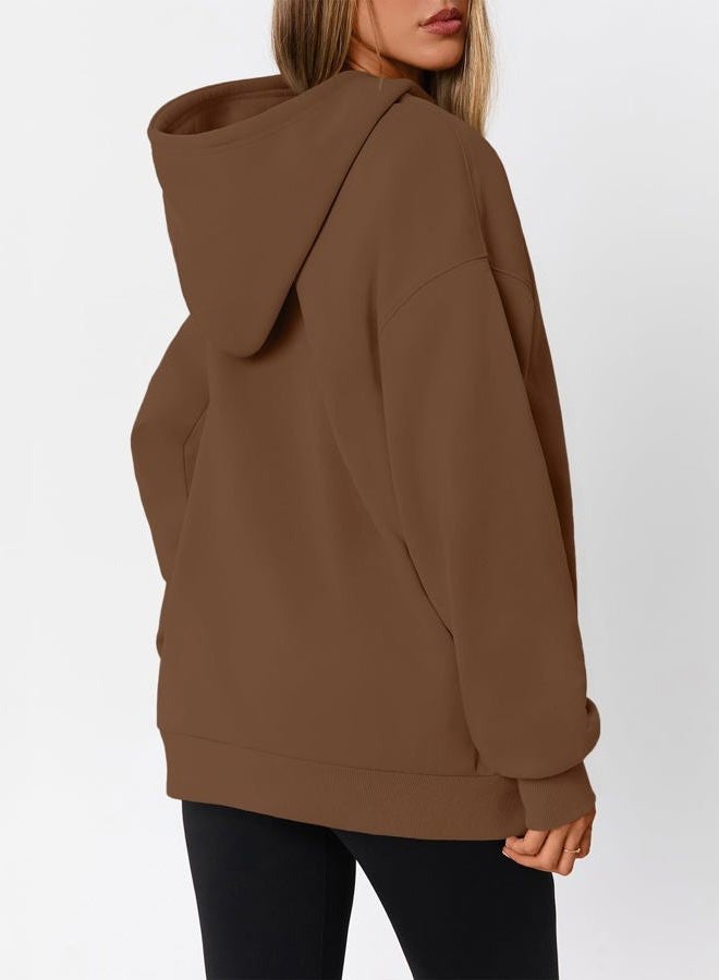 WYNNQUE Hoodies for Women Oversized Sweatshirts Fall Fashion Outfits 2025 Casual Sweaters Tops Fleece Workout Winter Clothes, Brown, L - Image 4