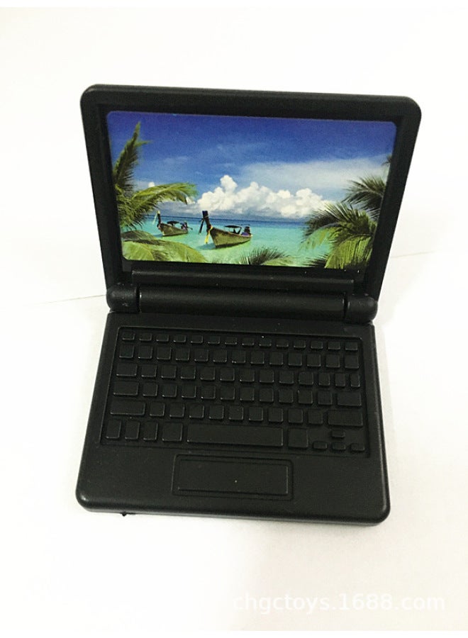 Miniature Office Doll Notebook Computer Accessories Handheld Shrink Food Play Model Toy Foldable 6.1g-Color:Black-Height:Size: 4.3*3.5*0.7cm  - Image 1