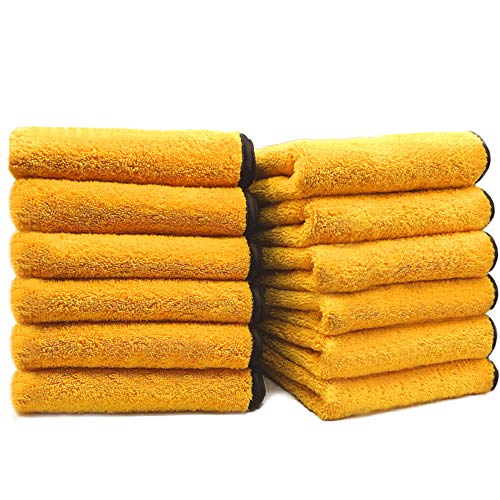 !Solid Solid Multipurpose Plush Microfiber Cleaning Cloth - Cleaning Towel for Household, Car Washing, Drying & Auto Detailing - 12" x 12" (Yellow, 12) - Image 1