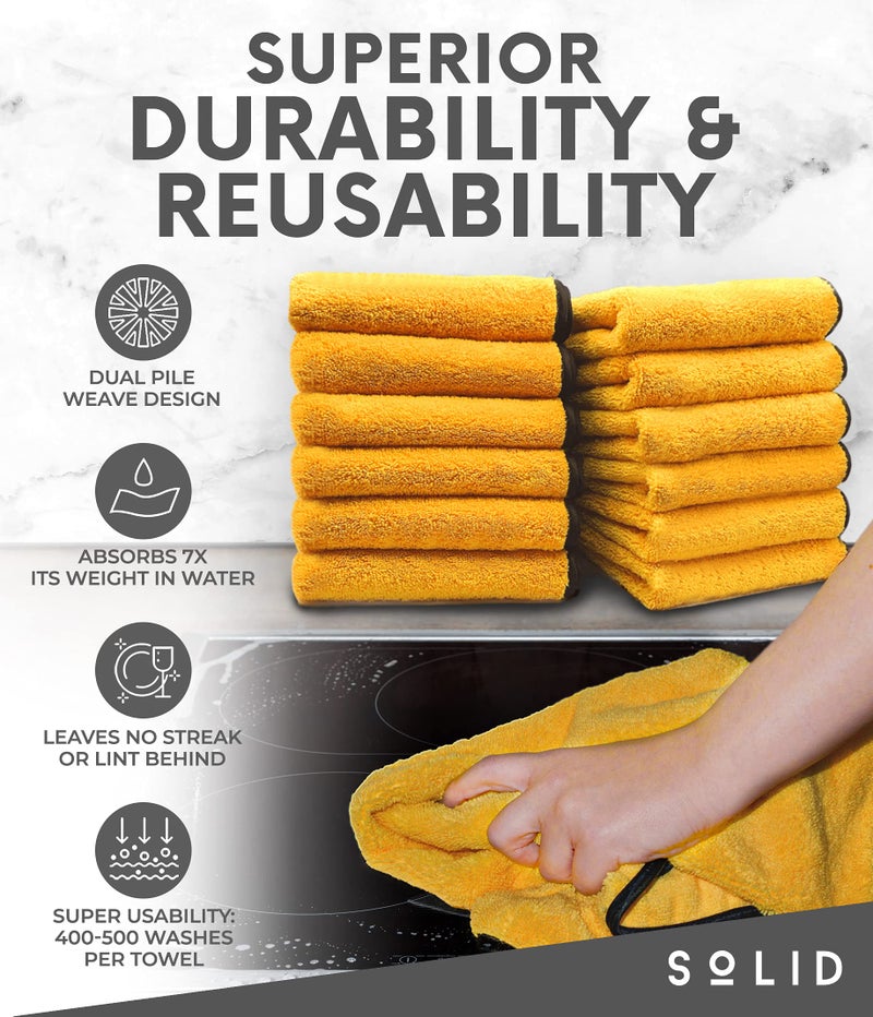 !Solid Solid Multipurpose Plush Microfiber Cleaning Cloth - Cleaning Towel for Household, Car Washing, Drying & Auto Detailing - 12" x 12" (Yellow, 12) - Image 5