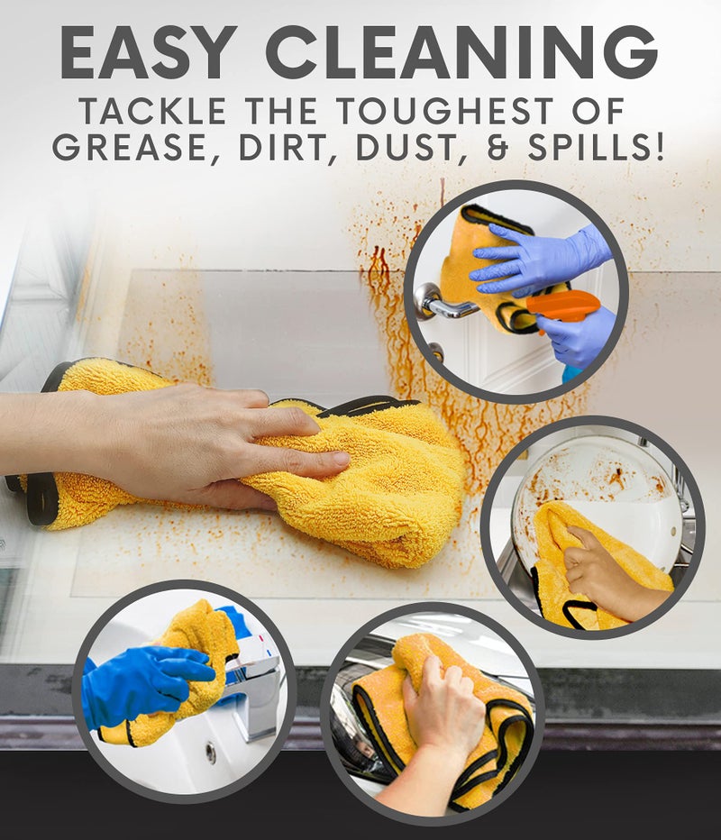 !Solid Solid Multipurpose Plush Microfiber Cleaning Cloth - Cleaning Towel for Household, Car Washing, Drying & Auto Detailing - 12" x 12" (Yellow, 12) - Image 4