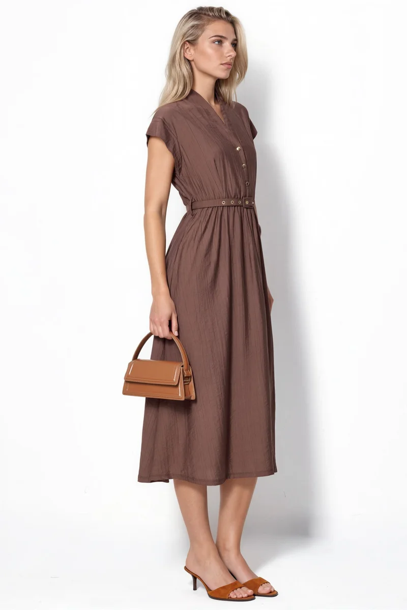 بوسيم BUSEM Textured Belted Maxi Dress