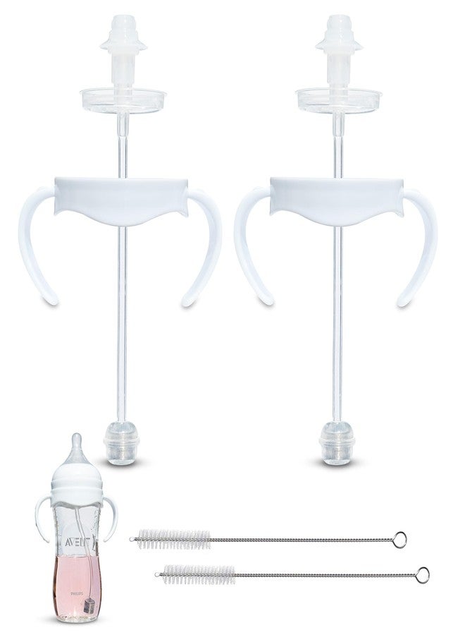 BelBeyo Self-Feeding Kit for Philips Avent Natural Glass Baby Bottles 2-Count, Weighted Straw Attachment for Natural Response Nipples with Bottle Handles and Cleaning Brush, 4+ Months (for Glass Bottles) - Image 1
