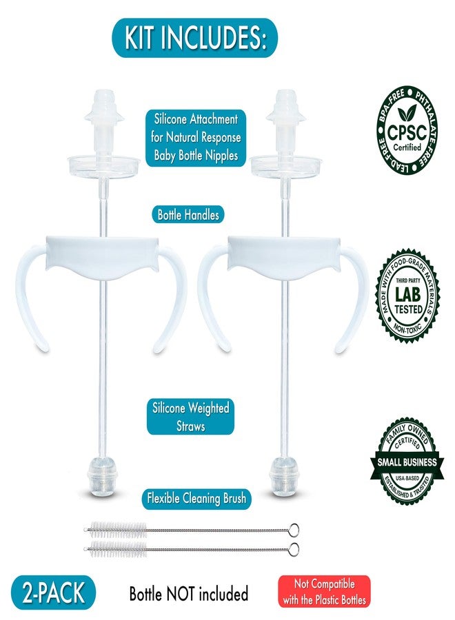 BelBeyo Self-Feeding Kit for Philips Avent Natural Glass Baby Bottles 2-Count, Weighted Straw Attachment for Natural Response Nipples with Bottle Handles and Cleaning Brush, 4+ Months (for Glass Bottles) - Image 2