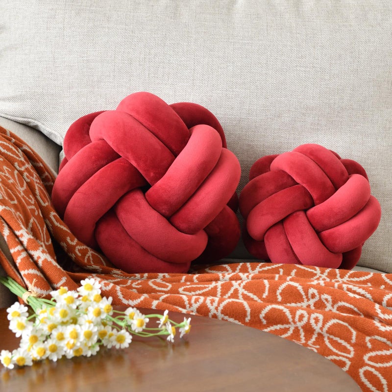 VBGYA KNOT BALLOW BALLOW ROWERATION THEREDIS THE THE CUSHION 8 INCH BURGUNDY SOND PLUSH BLUSH BEDITES PLOIN - Image 2
