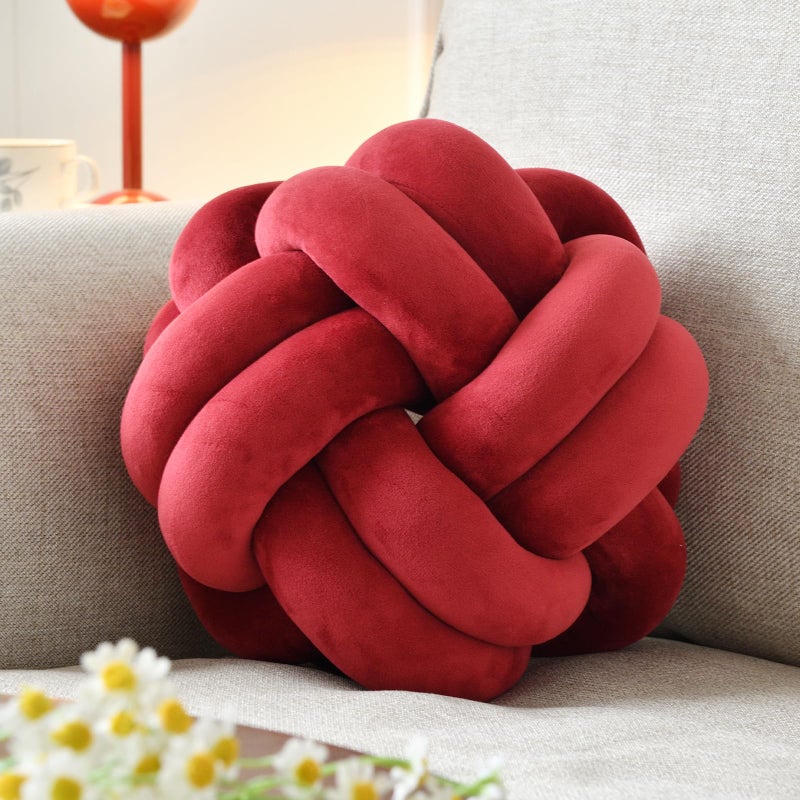 VBGYA KNOT BALLOW BALLOW ROWERATION THEREDIS THE THE CUSHION 8 INCH BURGUNDY SOND PLUSH BLUSH BEDITES PLOIN - Image 1