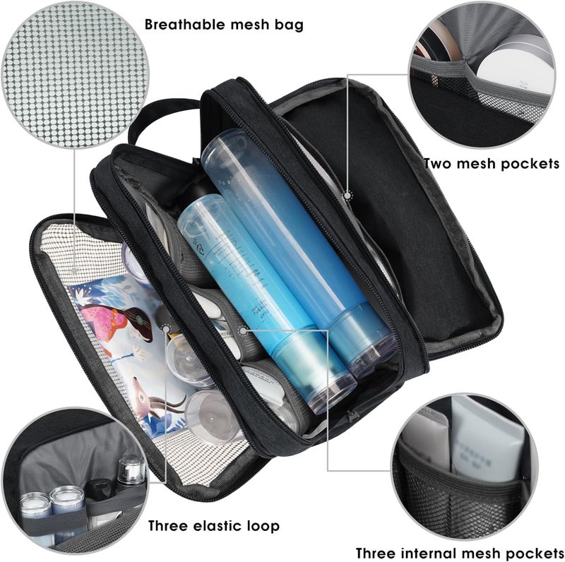 WANDF Toiletry Bag for Men Hanging Dopp Kit Water Resistant Shaving Bag Small Toiletry Bag for Traveling (Pure Black) - Image 3