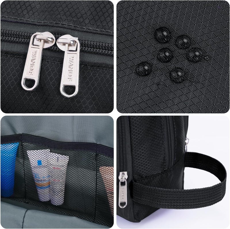WANDF Toiletry Bag for Men Hanging Dopp Kit Water Resistant Shaving Bag Small Toiletry Bag for Traveling (Pure Black) - Image 4