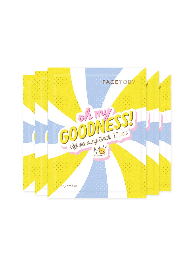 FACETORY FACETORY K Beauty Face Mask Skin Care  OH MY GOODNESS REJUVENATING SNAIL Sheet Mask with Snail Essence  Hyaluronic Acid  Seal in Moisture 5 Pack 