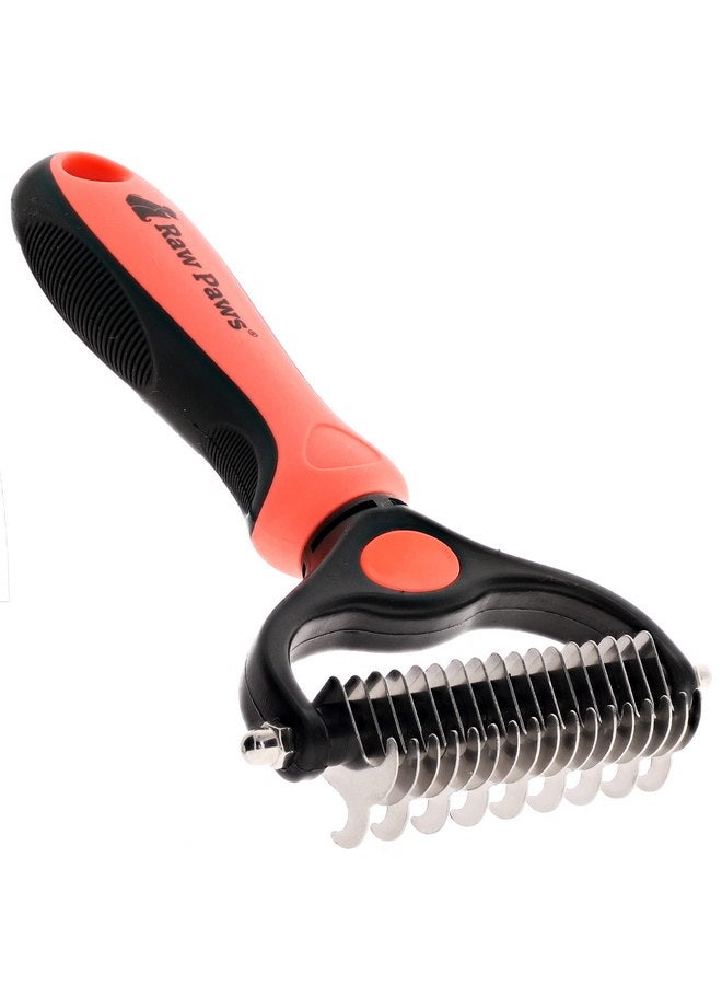 روو باوز أداة إزالة التشابك والتخلص من الشعر المتساقط من Raw Paws - مشط العناية بالحيوانات الأليفة لإزالة الشعر المتساقط، والفراء المتشابك، والعقد والتشابكات - فرشاة إزالة الشعر المتساقط من الفولاذ المقاوم للصدأ للكلاب والقطط - أزرق - Image 1