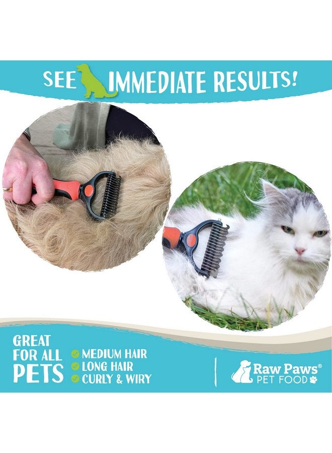 روو باوز أداة إزالة التشابك والتخلص من الشعر المتساقط من Raw Paws - مشط العناية بالحيوانات الأليفة لإزالة الشعر المتساقط، والفراء المتشابك، والعقد والتشابكات - فرشاة إزالة الشعر المتساقط من الفولاذ المقاوم للصدأ للكلاب والقطط - أزرق - Image 4