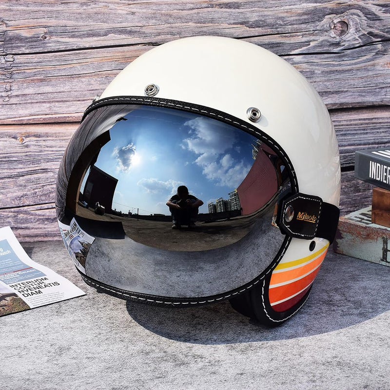 mjmoto Universal Open Face 3/4 Helmet Visor Lens Bubble Motorcycle Windshield Capacete Lens Vintage Motorbike Helmet Goggles (Sliver) - Image 2