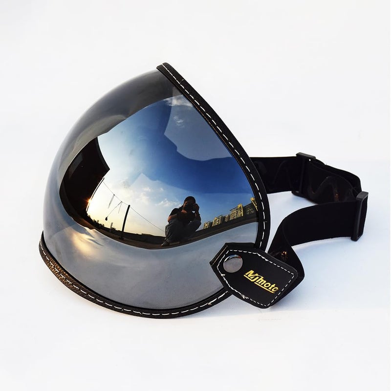 mjmoto Universal Open Face 3/4 Helmet Visor Lens Bubble Motorcycle Windshield Capacete Lens Vintage Motorbike Helmet Goggles (Sliver) - Image 1
