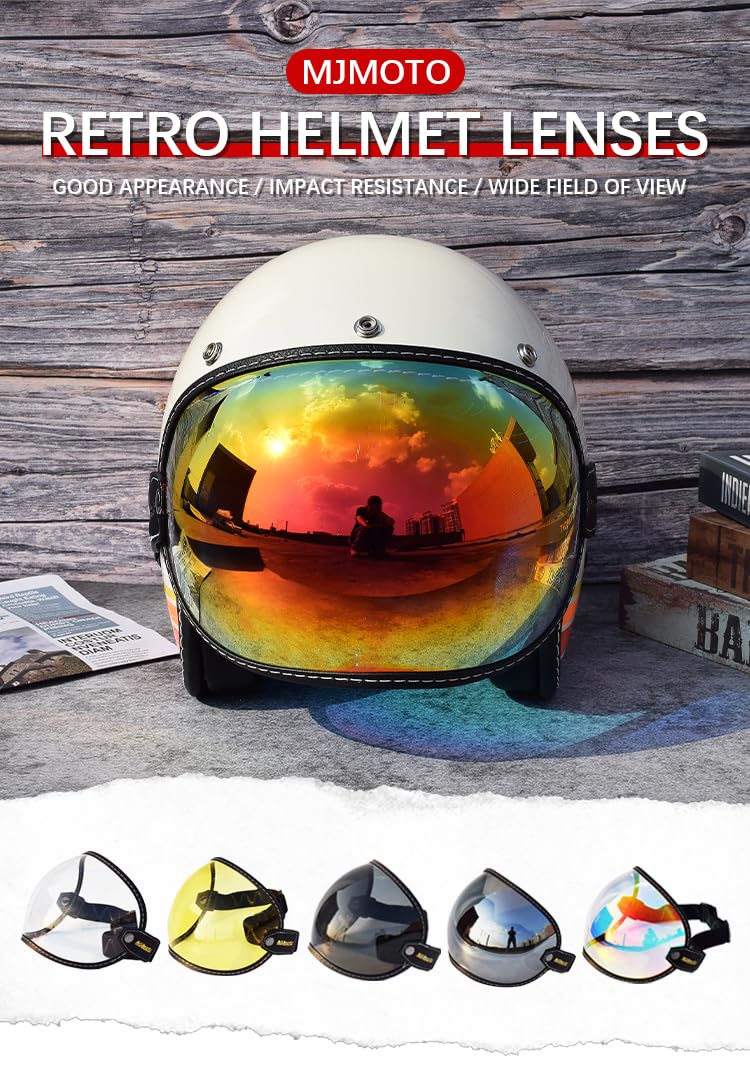 mjmoto Universal Open Face 3/4 Helmet Visor Lens Bubble Motorcycle Windshield Capacete Lens Vintage Motorbike Helmet Goggles (Sliver) - Image 4