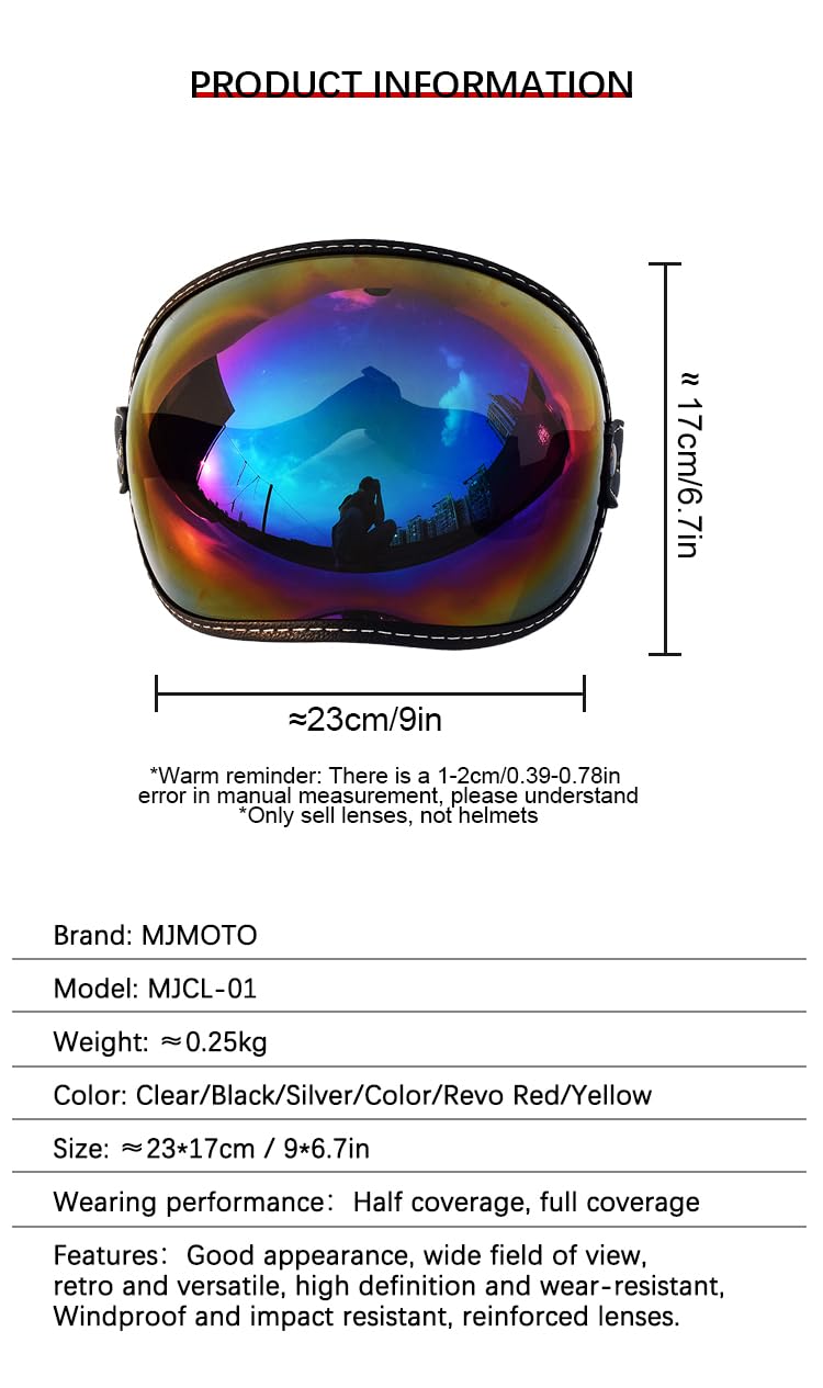 mjmoto Universal Open Face 3/4 Helmet Visor Lens Bubble Motorcycle Windshield Capacete Lens Vintage Motorbike Helmet Goggles (Sliver) - Image 5