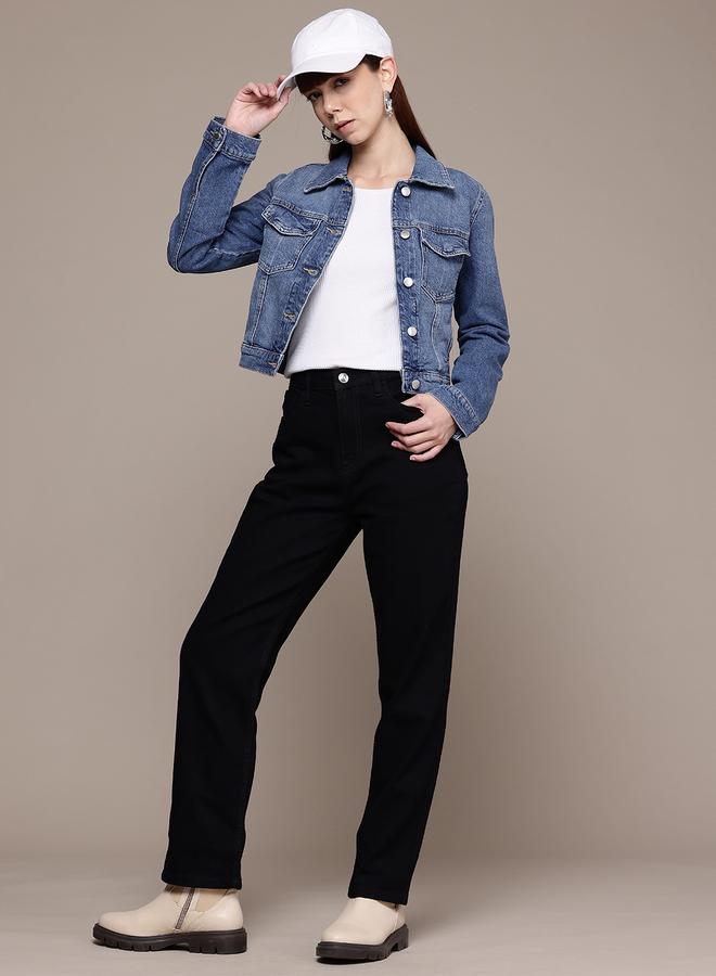 مرفوعة جينز سادة بقصة مستقيمة - Image 4