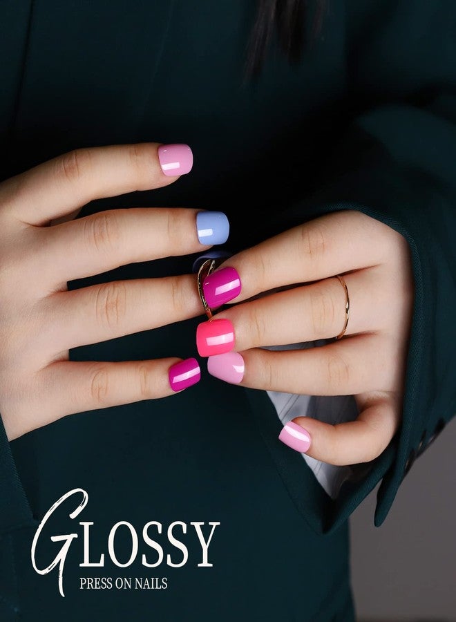 Teenitor Press On Nails Short Square, 12 Colors Short Press On Nails With Nail Glue, Short Glue On Nails For Wide Nail Bed Short Fake Nails For Woman and Girls - Image 3