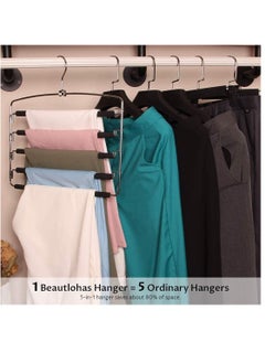 KASTWAVE Pants Hangers 5 Layers Multi Trouser Hangers Space Saving Hangers Stainless Steel Non-Slip Foam Padded Swing Arm for Pants Trousers Jeans Scarves Skirts  - Image 5