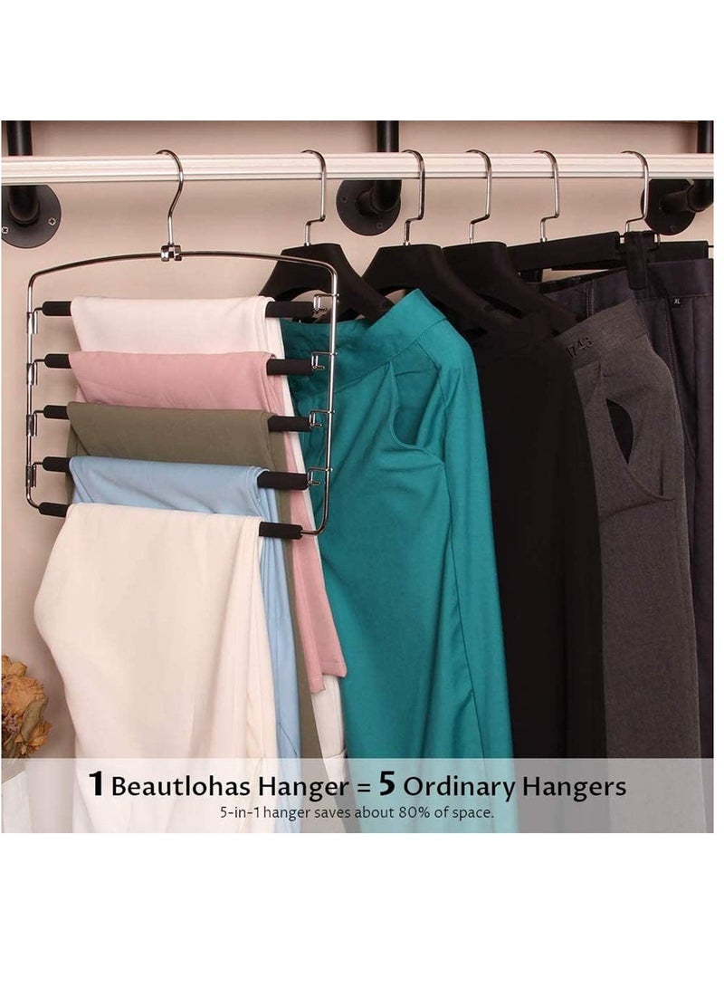 KASTWAVE Pants Hangers 5 Layers Multi Trouser Hangers Space Saving Hangers Stainless Steel Non-Slip Foam Padded Swing Arm for Pants Trousers Jeans Scarves Skirts  - Image 5