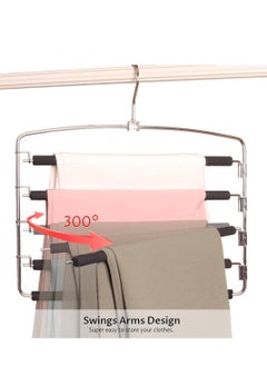 KASTWAVE Pants Hangers 5 Layers Multi Trouser Hangers Space Saving Hangers Stainless Steel Non-Slip Foam Padded Swing Arm for Pants Trousers Jeans Scarves Skirts  - Image 3