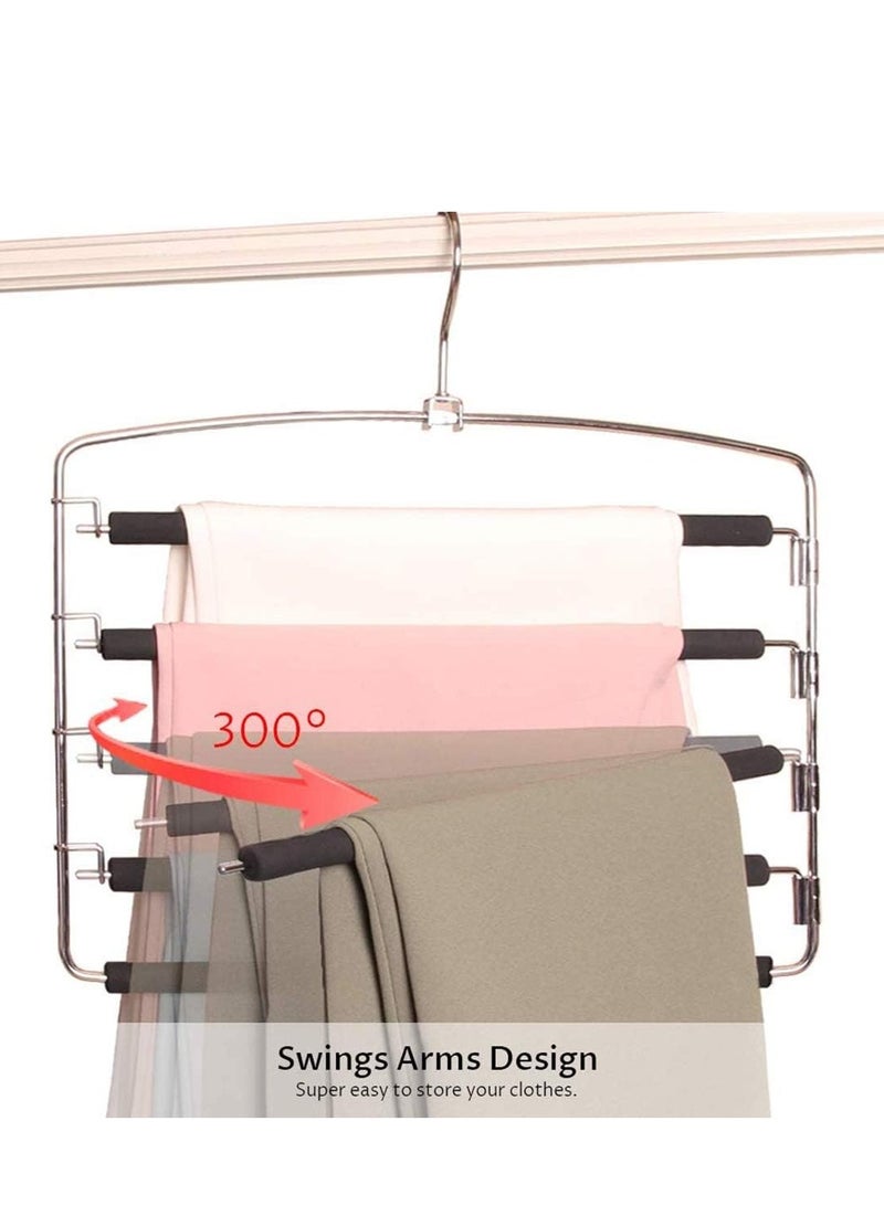 KASTWAVE Pants Hangers 5 Layers Multi Trouser Hangers Space Saving Hangers Stainless Steel Non-Slip Foam Padded Swing Arm for Pants Trousers Jeans Scarves Skirts  - Image 3