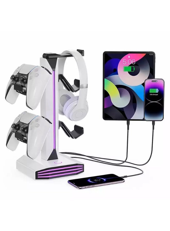 دايد سكل DeadSkull RGB Headphone Stand – Controller Holder with USB & Type-C (White) - Image 1