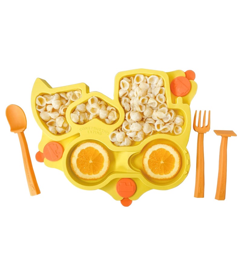 Constructive Eating Plate Made in USA | Constructive Baby | Kids Dinnerware Set, Yellow Truck Plate | Divided Suction Plates for Toddlers â€“ Made with Materials Tested for Safety - Image 1