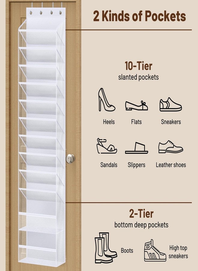 MISSLO 12 Tier Over the Door Shoe Organizer Large Capacity Hanging Shoe Rack for Closet Storage Narrow Sneaker Holder for Door Fit 24 Pairs Sandals, Heels, Boots (White) - Image 4
