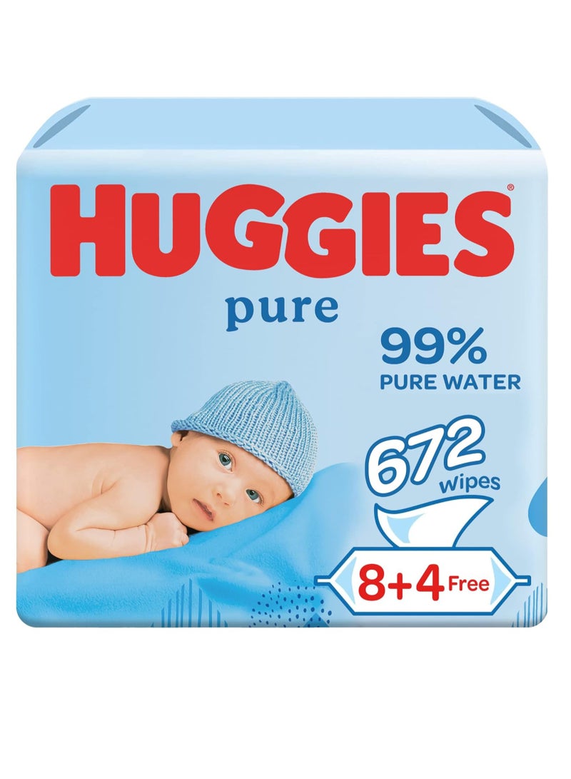 هجيز مناديل هجيز بيور للأطفال، مناديل مبللة بماء نقي بنسبة 99%، عبوة من 12 قطعة × 56 (672 منديل)