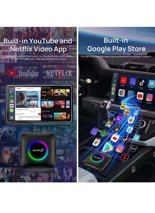 Carlinkit - 8G+128GB CarlinKit CarPlay Ai TV Box LED Plus Android13 QCM 6225 8-Core Wireless CarPlay Android Auto For Wired CarPlay 4 Network Support Android 13.0 System Netflix YouTube Google Play  Download Apps - Image 1
