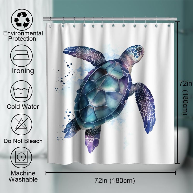 Final Friday Funny Sea Turtle Shower Curtains Ocean Animal Cartoon Kids Theme Cloth Fabric Bathroom Decor Sets with Hooks Waterproof Washable 72W x 72H inches Teal Purple - Image 4